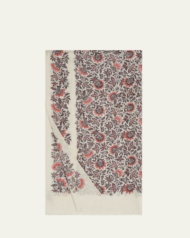 Flower Printed Silk-Linen Stole